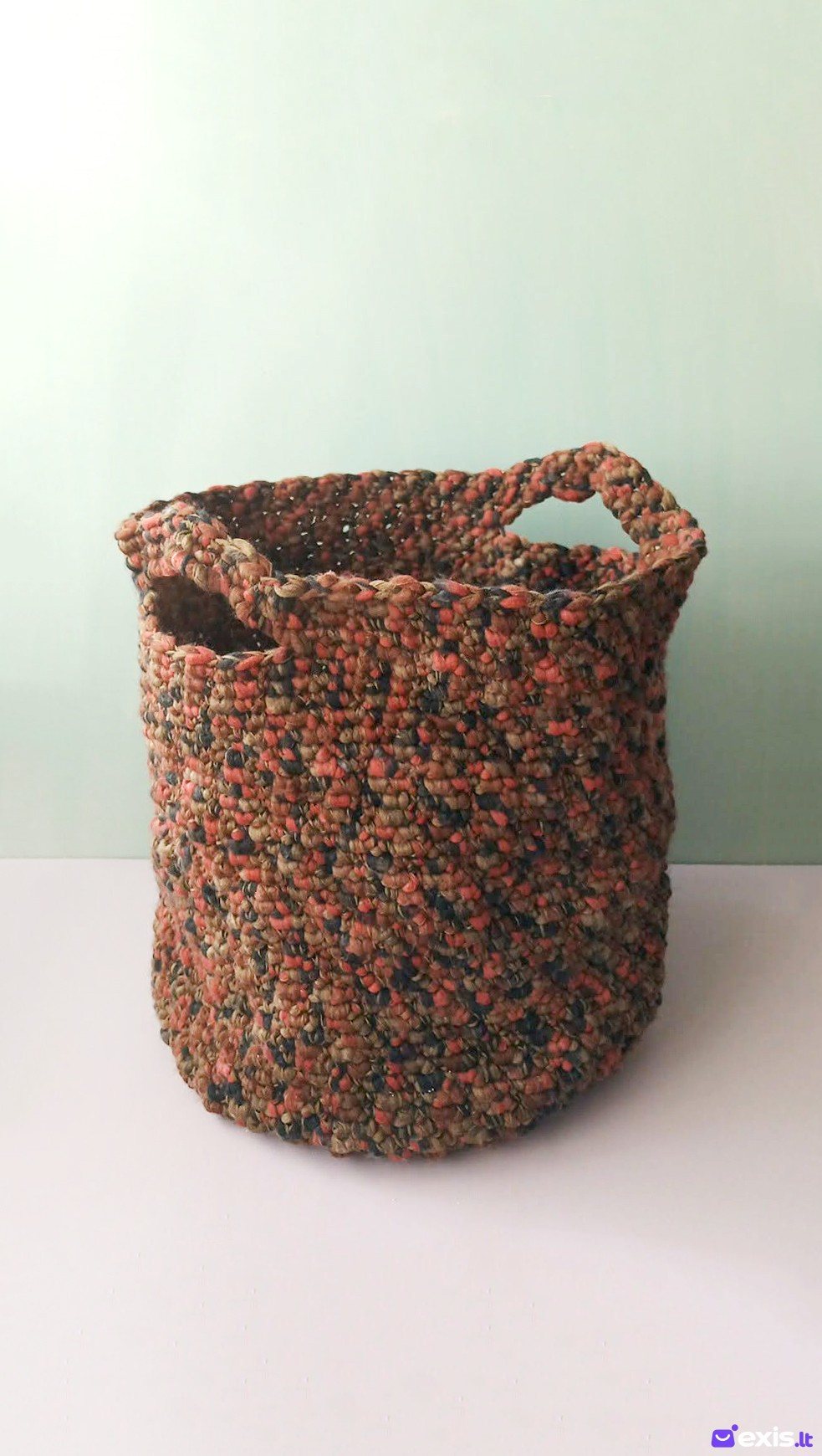 Rankų darbo didelis nertas krepšys, 30cm skersmuo