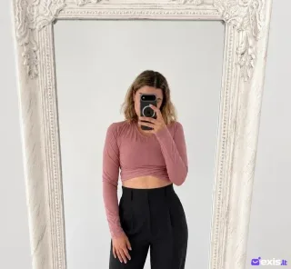 H&M Rausvas Crop Top Ilgomis rankovėmis