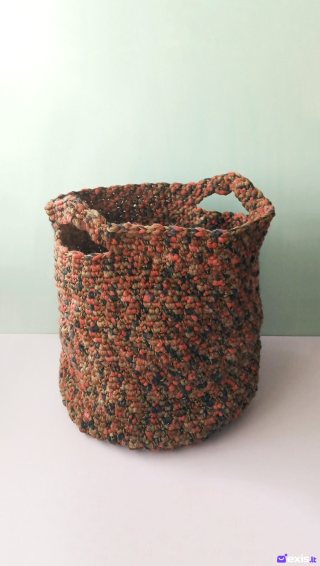 Rankų darbo didelis nertas krepšys, 30cm skersmuo