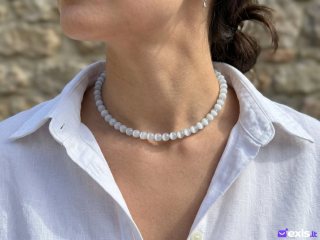 Balti karoliai "katės akis" skersmuo 6mm,